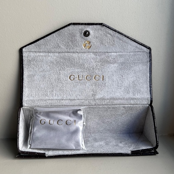 NWOT Gucci Slim Tri-Fold Leather Collapsible Hard Glasses Case - Brown - Picture 3 of 7